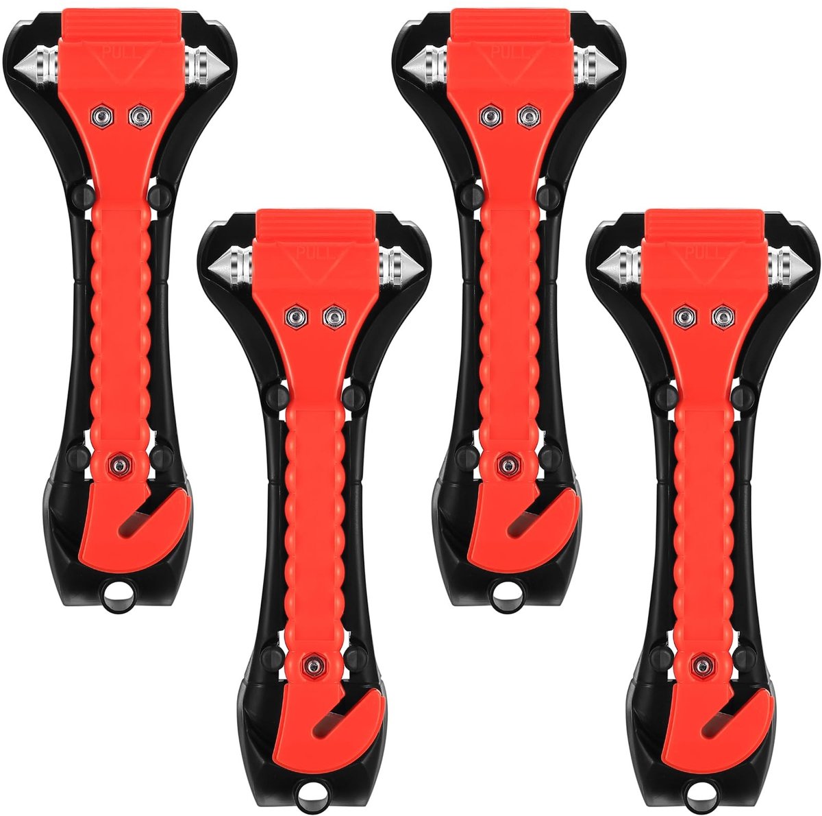 Dailygoods - 4 stuks noodhamers voor de auto met gordelsnijder, 2-in-1 gordelsnijder, noodhamer voor de auto, noodhamer met gordelmes, raambreker en veiligheidshamer voor auto, bus en auto