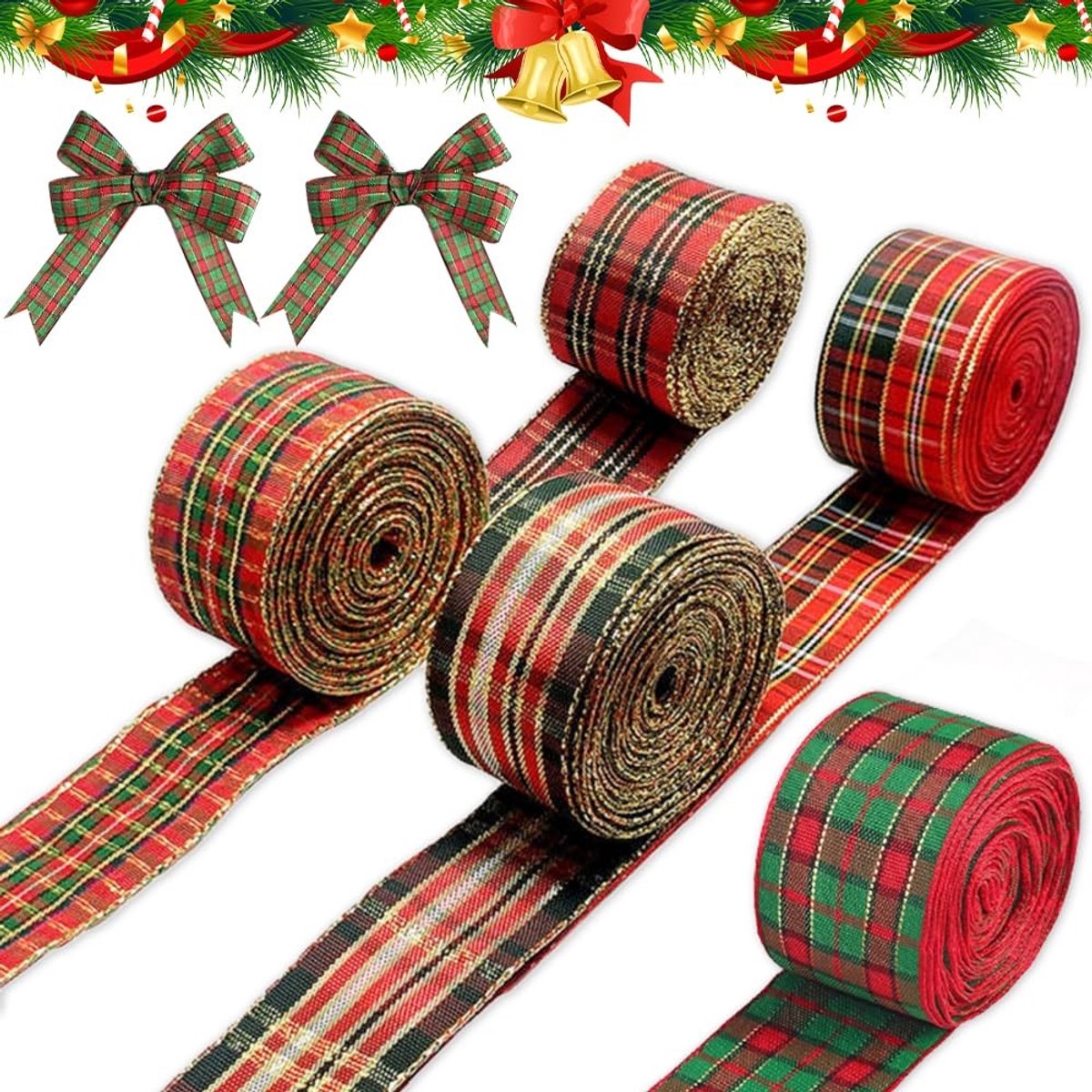 Dailygoods- Linten - Geruite Linten - Cadeaulint - Decoratielint - Winterkransbanden - Voor Doe-Het-Zelf Knutselen