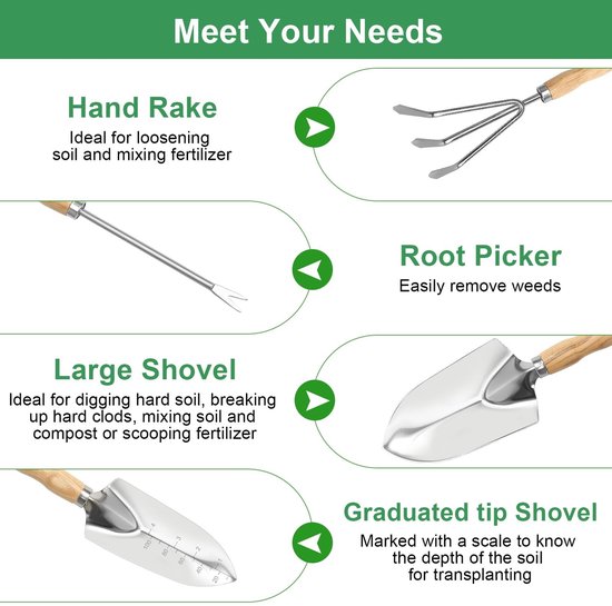 Dailygoods- Tuingereedschapset 5 Stuks - Roestvrij Stalen Tuinschop - Ergonomische Handgreep - Duurzaam Tuingereedschap - Handgereedschap - Ideaal voor Kleine Tuinen - Tuinschep van Dailygoods — afbeelding 5