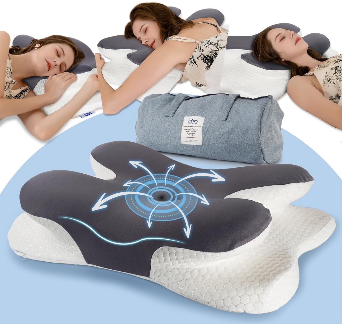 Dailygoods- Nekkussen Orthopedisch - Traagschuim Kussen - Ergonomisch Neksteunkussen - Hypoallergeen - Ademend - 60 x 40 x 9/11cm