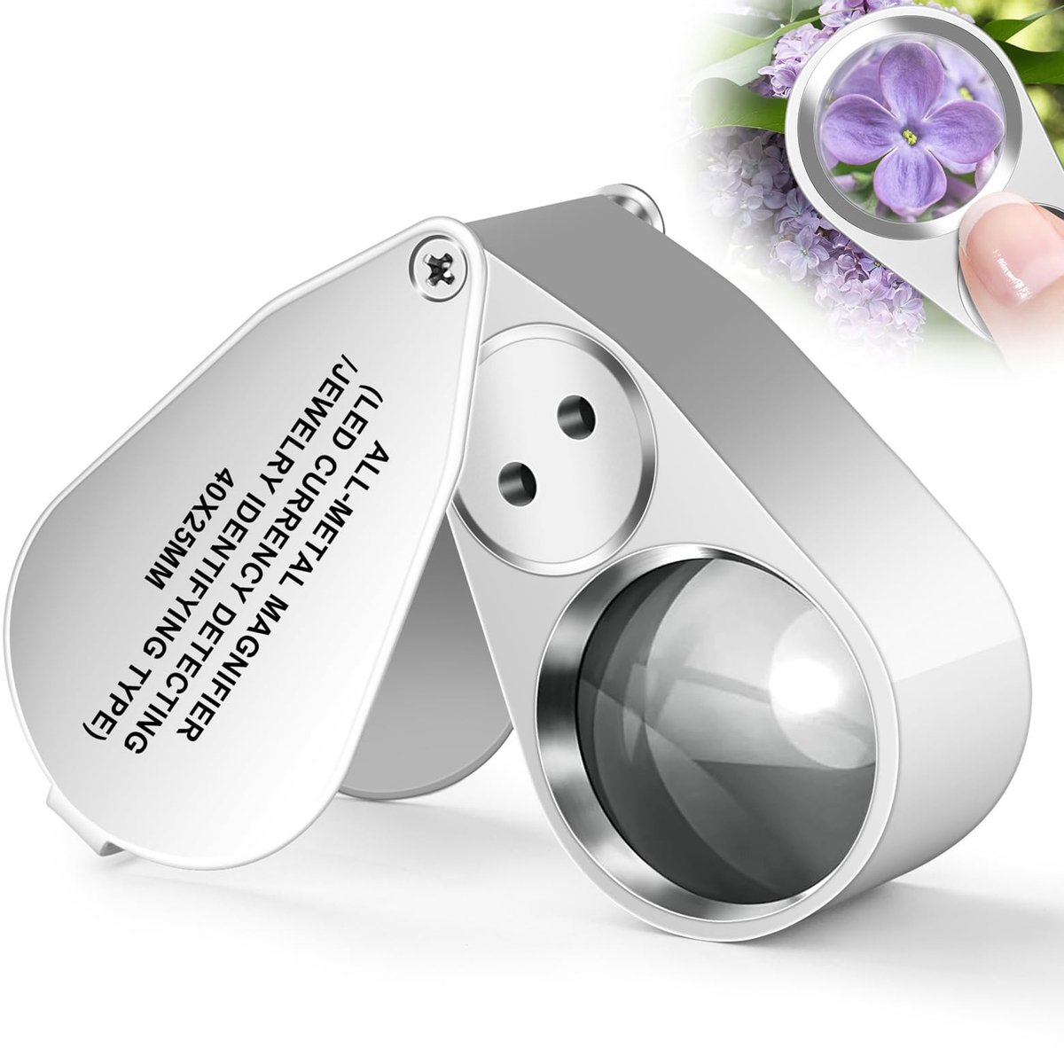 Dailygoods - 40X Juweliersloep met LED/UV-licht, Pocket Metal Folding Vergrootglas voor Edelsteen, Close Work, Sieraden, Munten, Rotsen, Postzegels