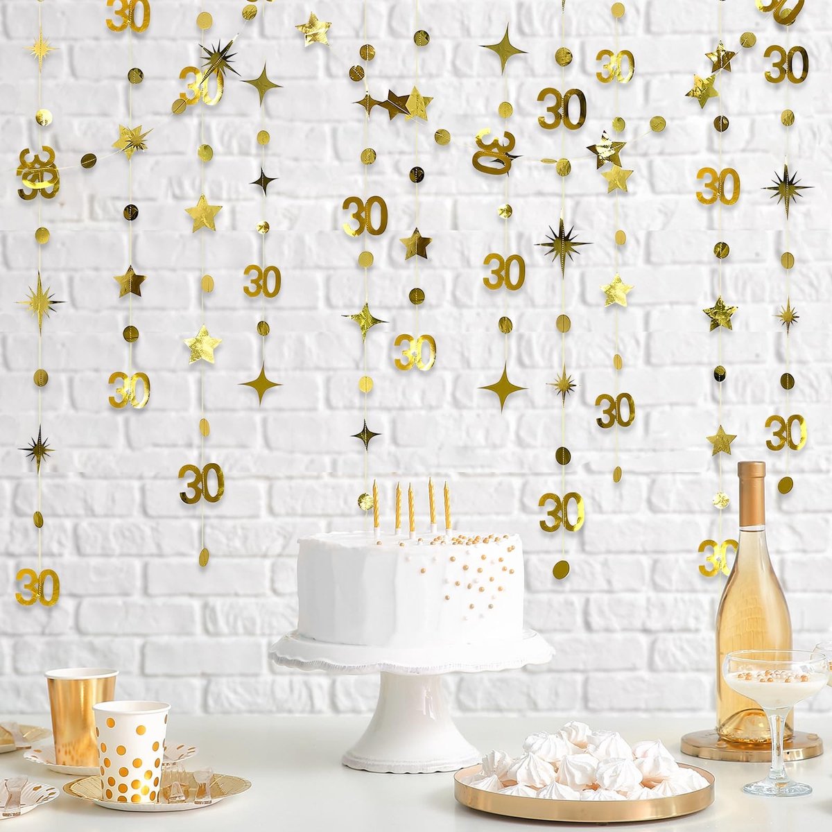 Dailygoods- Slinger Gouden Ster - Vlaggetjesslinger - Feestdecoratie - Achtergrond voor Verjaardag - 30e Verjaardag - 9,8 Voet Papier