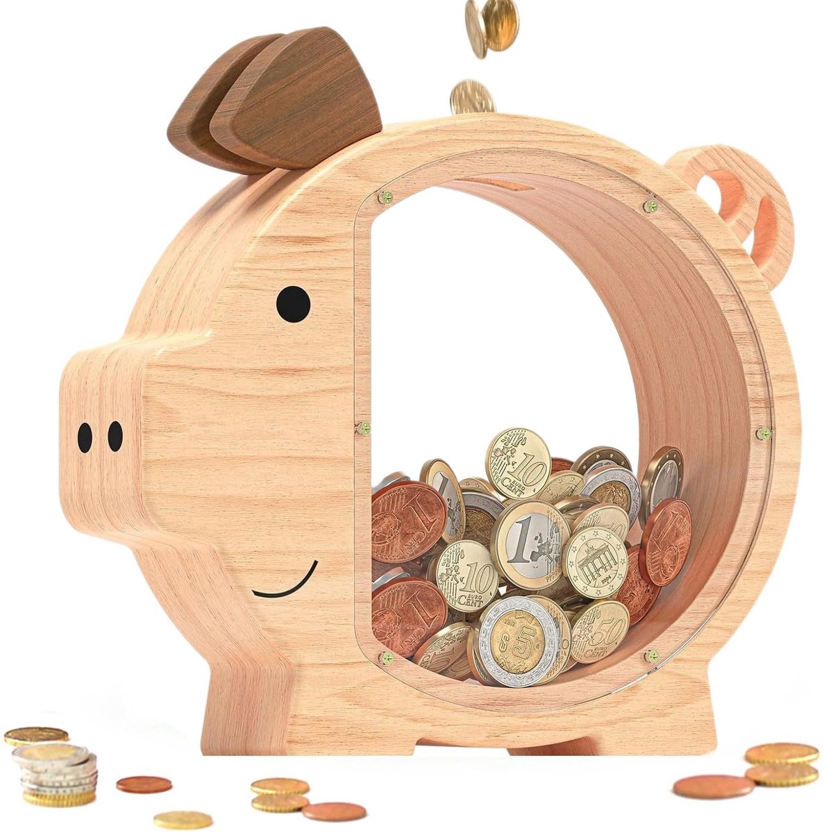 Dailygoods- Spaarvarken Gepersonaliseerd - Houten Spaarpot - Spaarpot Volwassenen - Spaarpot Kinderen - Decoratieve Spaarpot - Afmetingen 25 x 22,5 x 4 cm