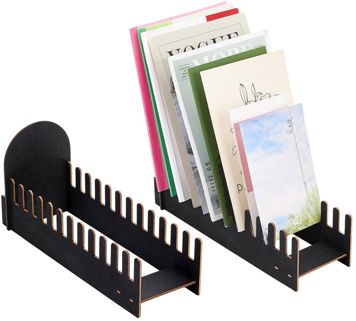 Dailygoods- Standaard Hout - 2 Stuks - Standaard voor Ansichtkaarten - Tafelorganizer - Organizer voor Winkel - 27 x 13 x 9,5 cm - Robuuste Constructie - Kaartstandaard