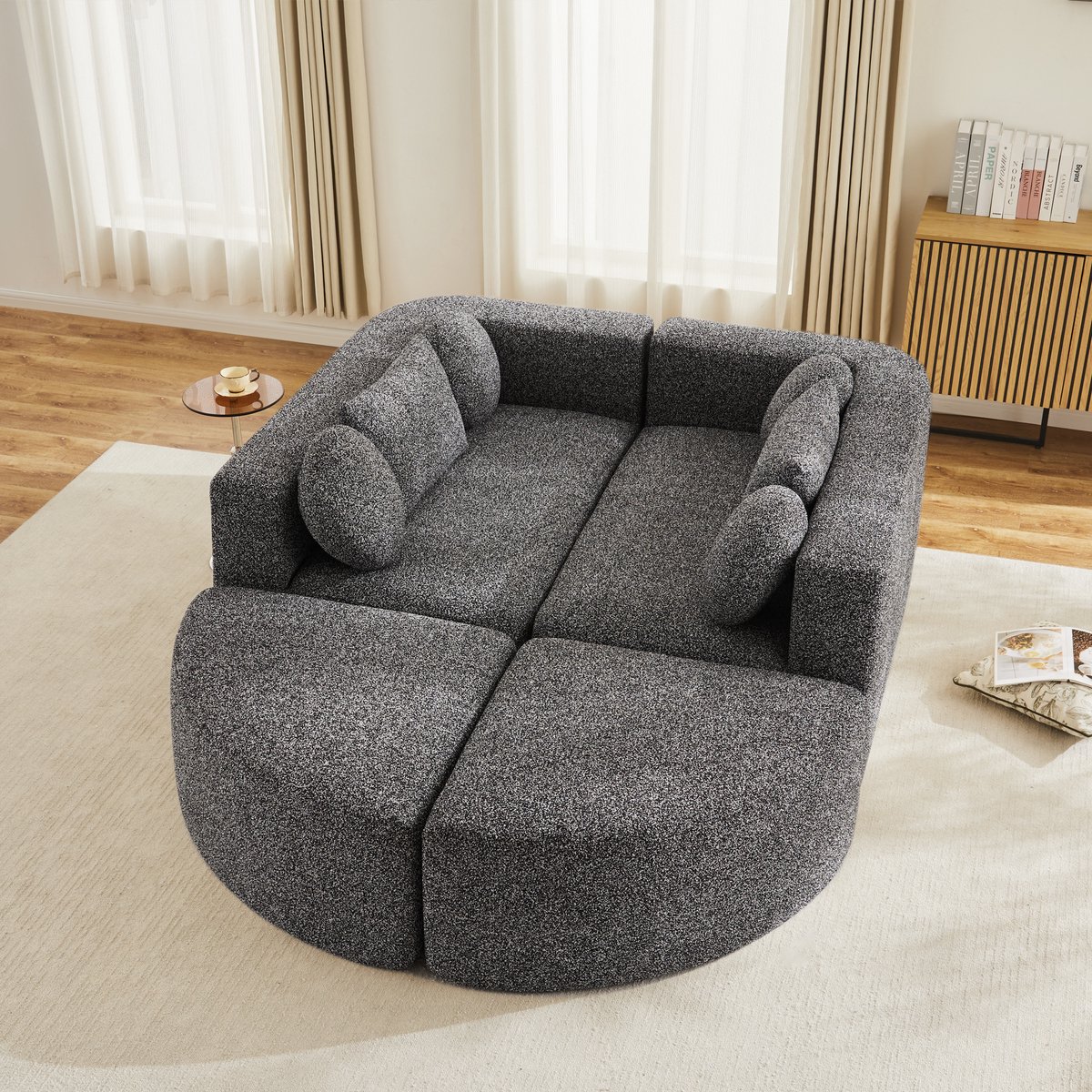 DESMIU Slaapbank 292 x 165 x 68 Cm - Modulaire Cloud Couch Met Slaapfunctie Zonder Montage - Voor Woonkamer En Slaapkamer - Chenille Zwart