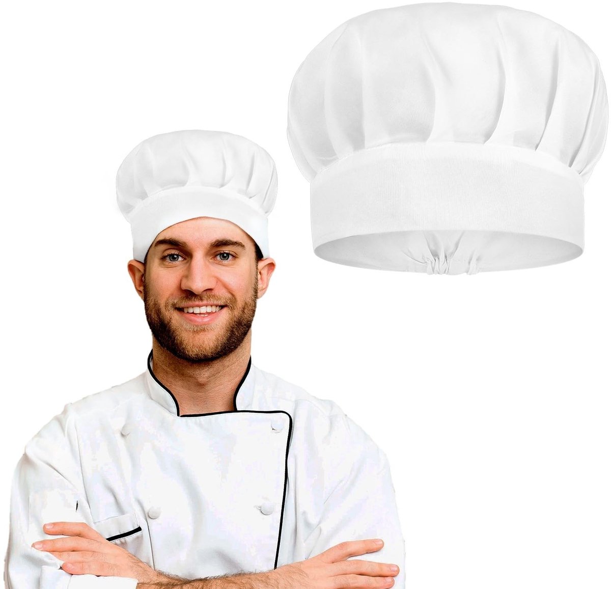 Dailygoods- Koksmuts wit - Verstelbare sluiting - Katoen/Polyester - Ademend materiaal - Bakkersmuts - Eenheidsmaat - Hoogte 21 cm