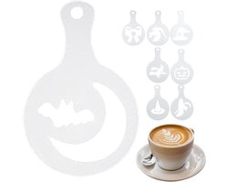 Latte Art Stencils - Decoratie Mallen - Creatieve Drankjes Maken - 8 Stuks Halloween Designs - 13 x 7.5 cm