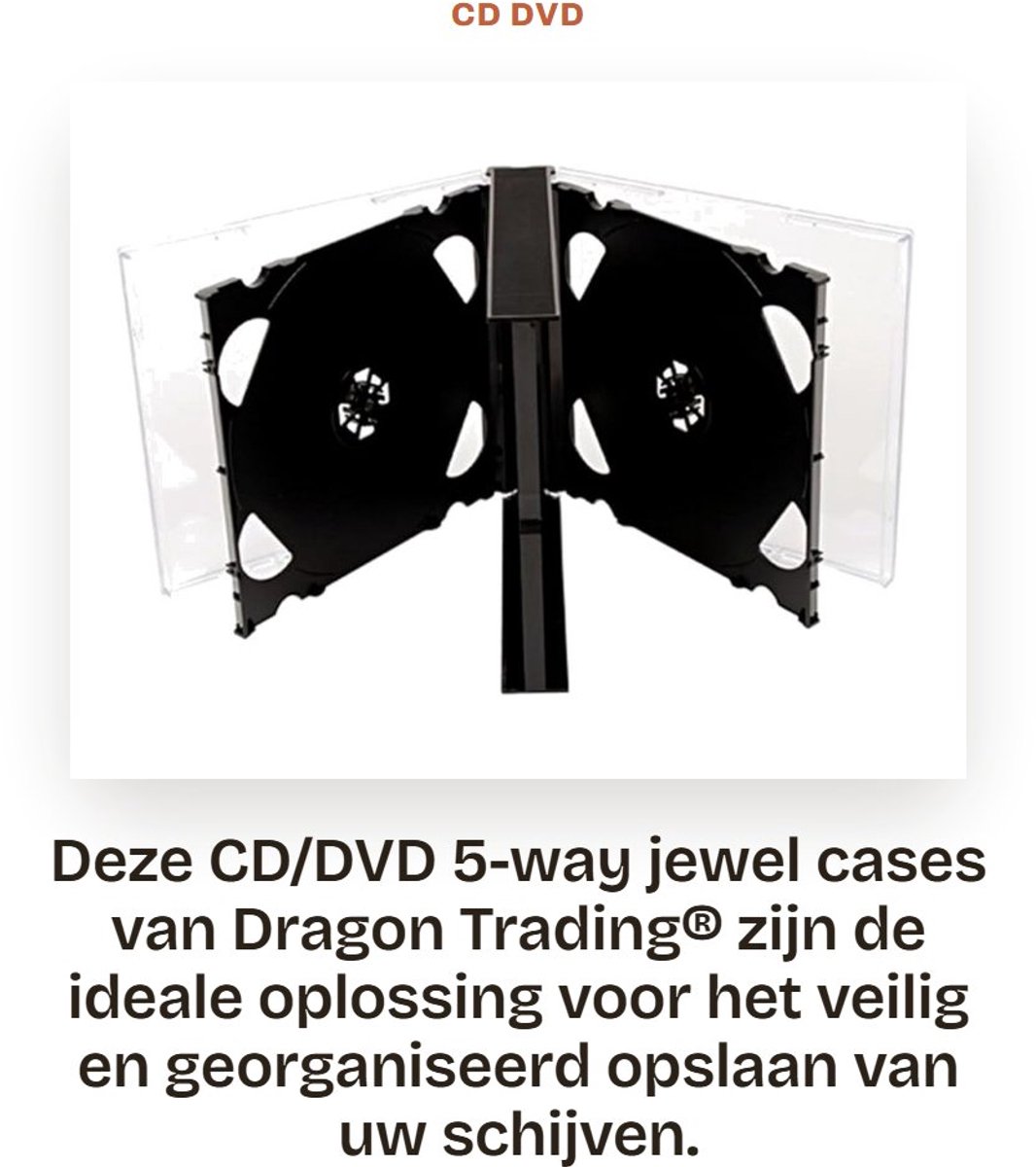 Dailygoods- Jewel Case 5-Way - CD/DVD Opbergsysteem - 25mm Rug - Inclusief 2 Dubbele Trays - Geschikt voor 5 Schijven - Vervangende Hoesjes - Cd Hoes