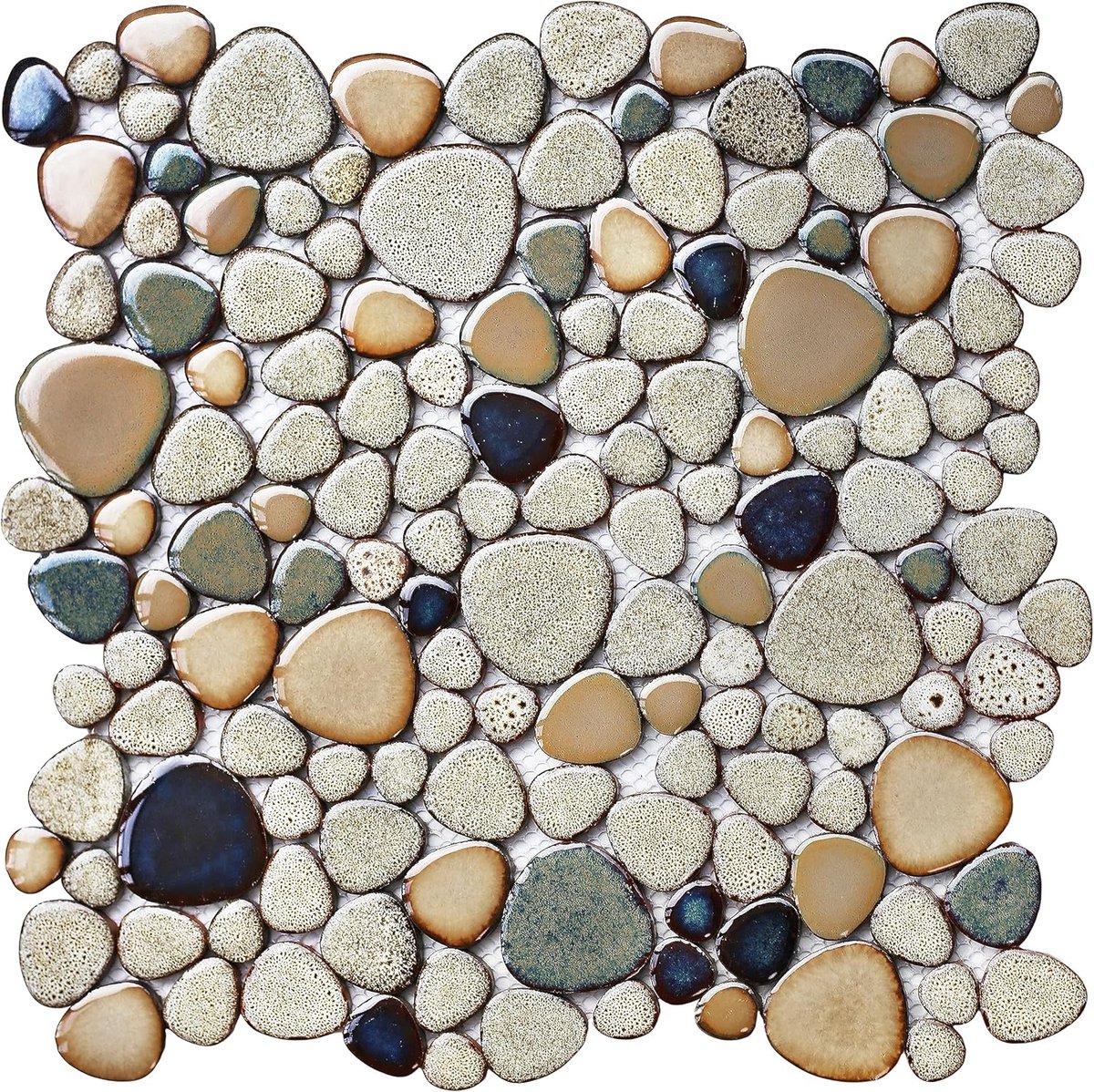 Mozaïek Tegels - Kiezelsteen Vellen - Badkamer Decoratie - Geglazuurd Porselein - 5 Vellen 12x12 - Beige Bruin