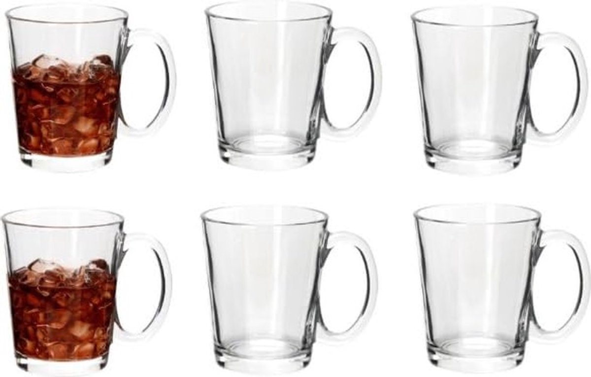 Dailygoods- Theeglazen Set van 6 - Dubbelwandig - 280ml - Koffiebekers met Handvat - Transparant Glas - Elegante Vormgeving