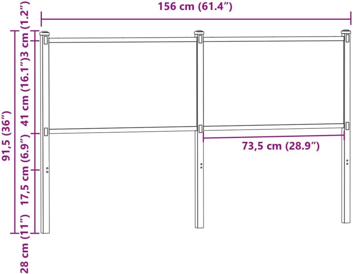 Hoofdbord Bed - Rugsteun - Slaapkamer Decoratie - Hout en Staal - 150 cm - Bruin Eiken