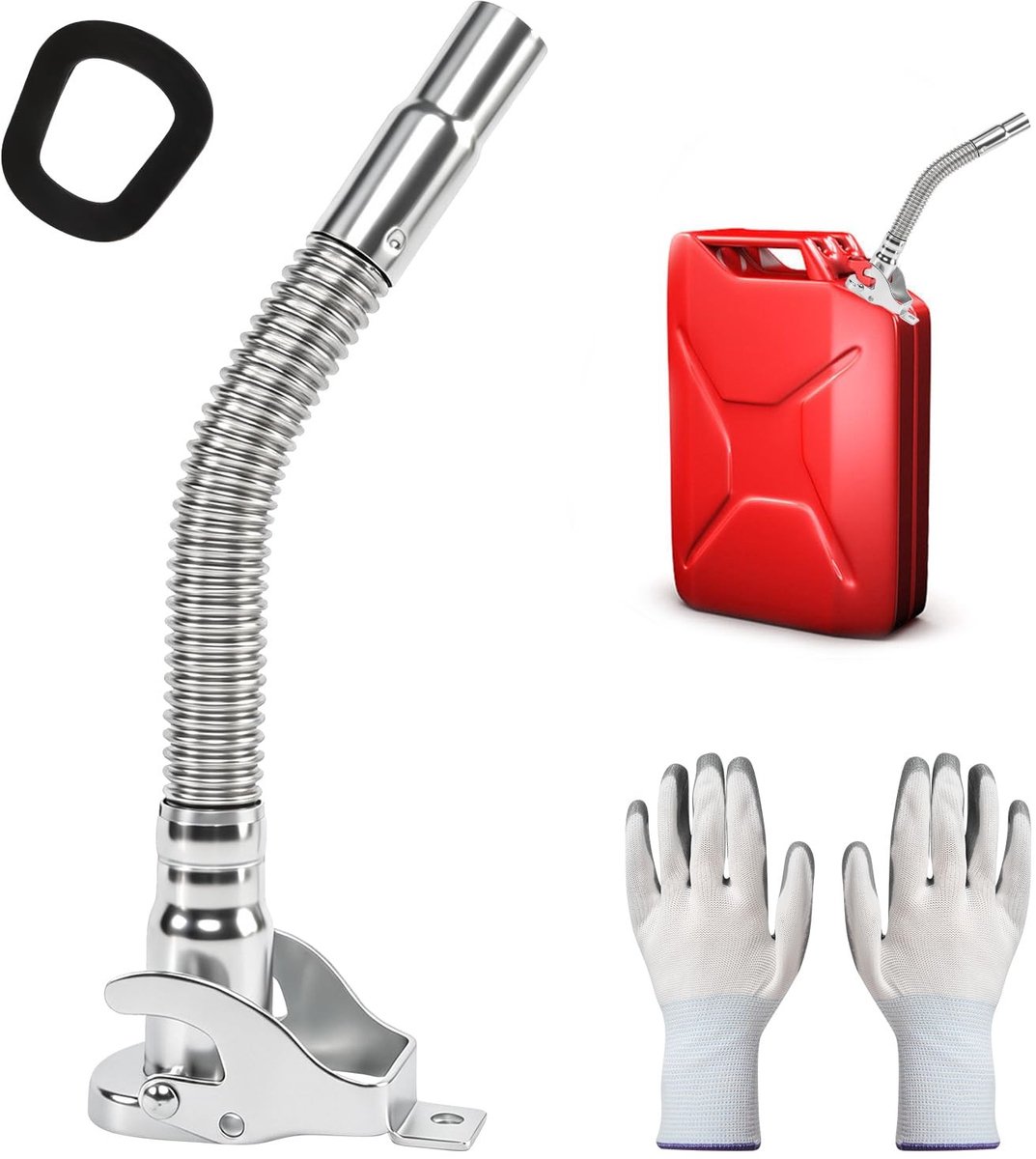 Dailygoods- Jerrycan 20 Liter - Metalen Jerrycan met Schenktuit - Inclusief Handschoenen - 2 Vervangende Afdichtingen - Flexibel Vulmondstuk - Geschikt voor Benzine - Brandstoftank