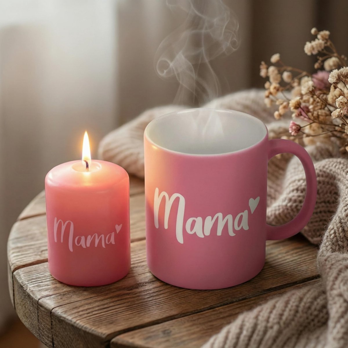 Dailygoods- Cadeauset - Roze Aardewerk Beker 320 ml - Kaars - Mama Opschrift - Liefdevol Cadeau - Moederdag/Verjaardag