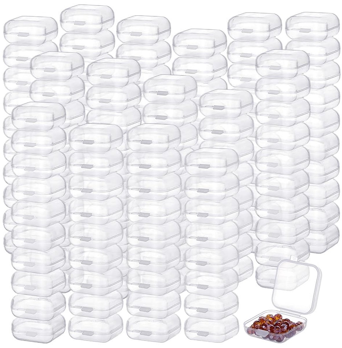 Dailygoods- Opbergdozen 400 stuks - Doorzichtige Kunststof - Scharnierend Deksel - Kralen/Accessoires - Organiseren/Opbergen - Afmetingen 4x3,4x1,85 cm - Opbergcontainers