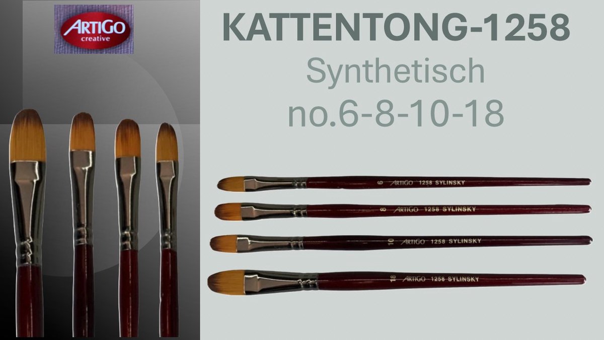 Artigo Professional 1258 Sylinsky Penseelset – Kattentong (4-delig: Maat #6, #8, #10, #18) – Professionele Penselen voor Olie- en Acrylverf