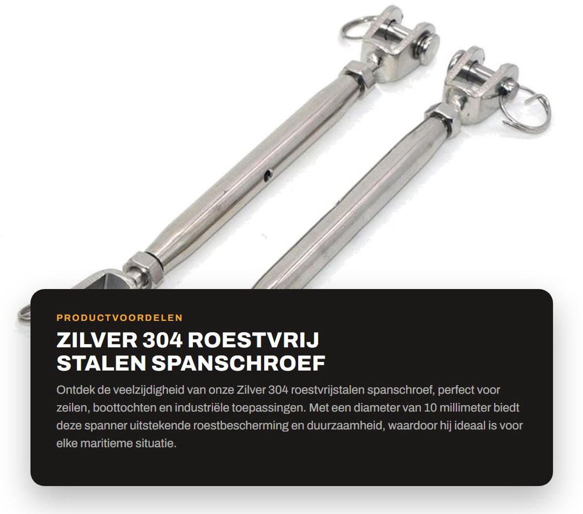 Dailygoods- Spanschroef - 2 Stuks - Hoogwaardig 304 Roestvrij Staal - Draadspanner - Duurzaam - Geschikt voor Maritieme Toepassingen - Touwspanner