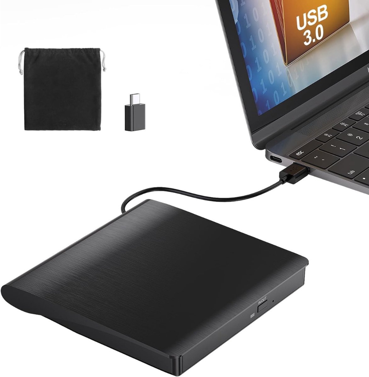QORA® Externe DVD Speler voor Laptop - Externe DVD Speler - DVD Speler - Zwart - 30cm x 30cm x 30cm