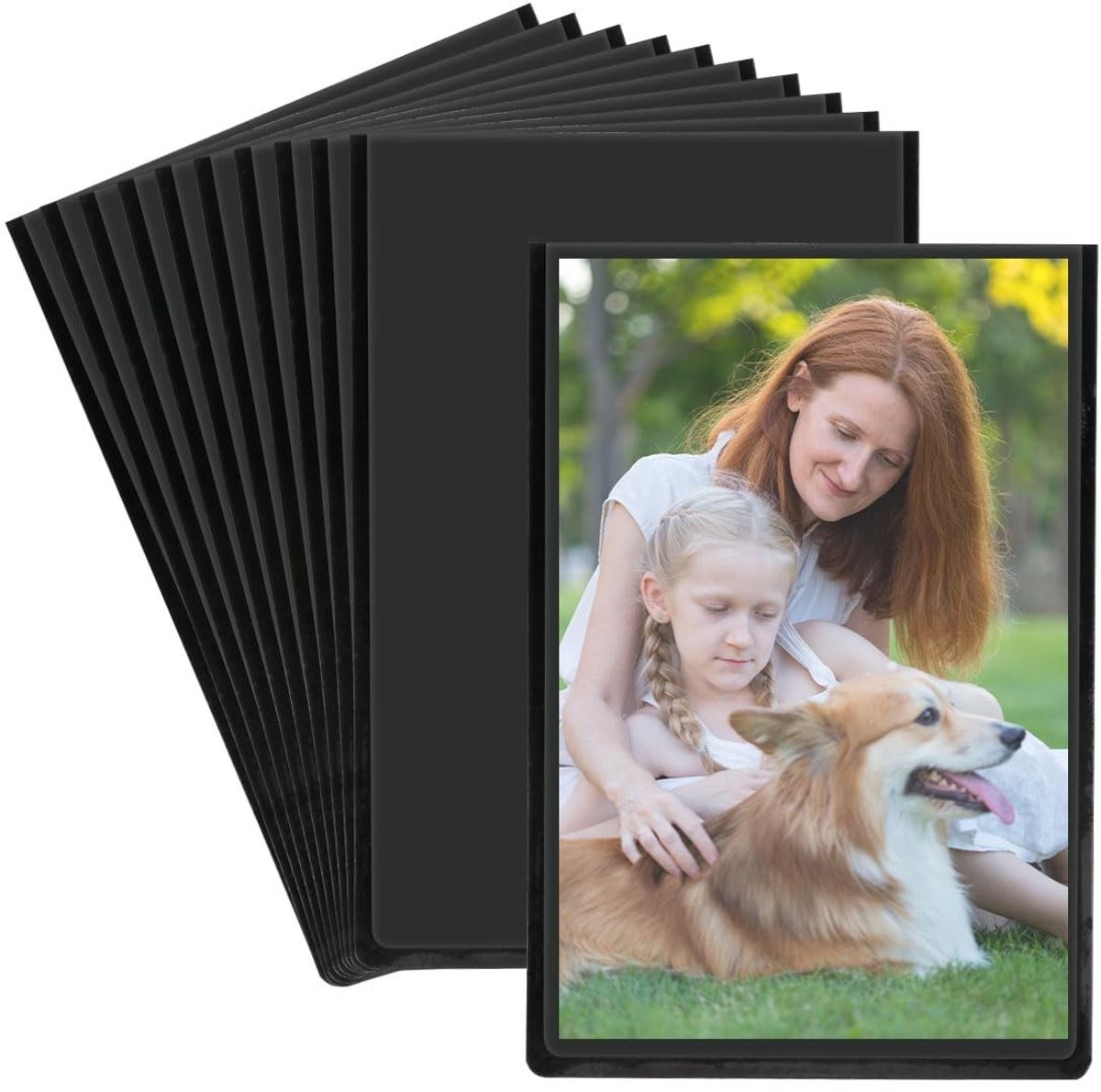 Dailygoods - Magnetische fotolijst, koelkast voor Polaroid Instax mini-film, 10 stuks, 9,5 x 6,5 cm, magnetische fotovakken, magnetische fotolijst voor koelkast, voor foto's, ansichtkaarten, zwart