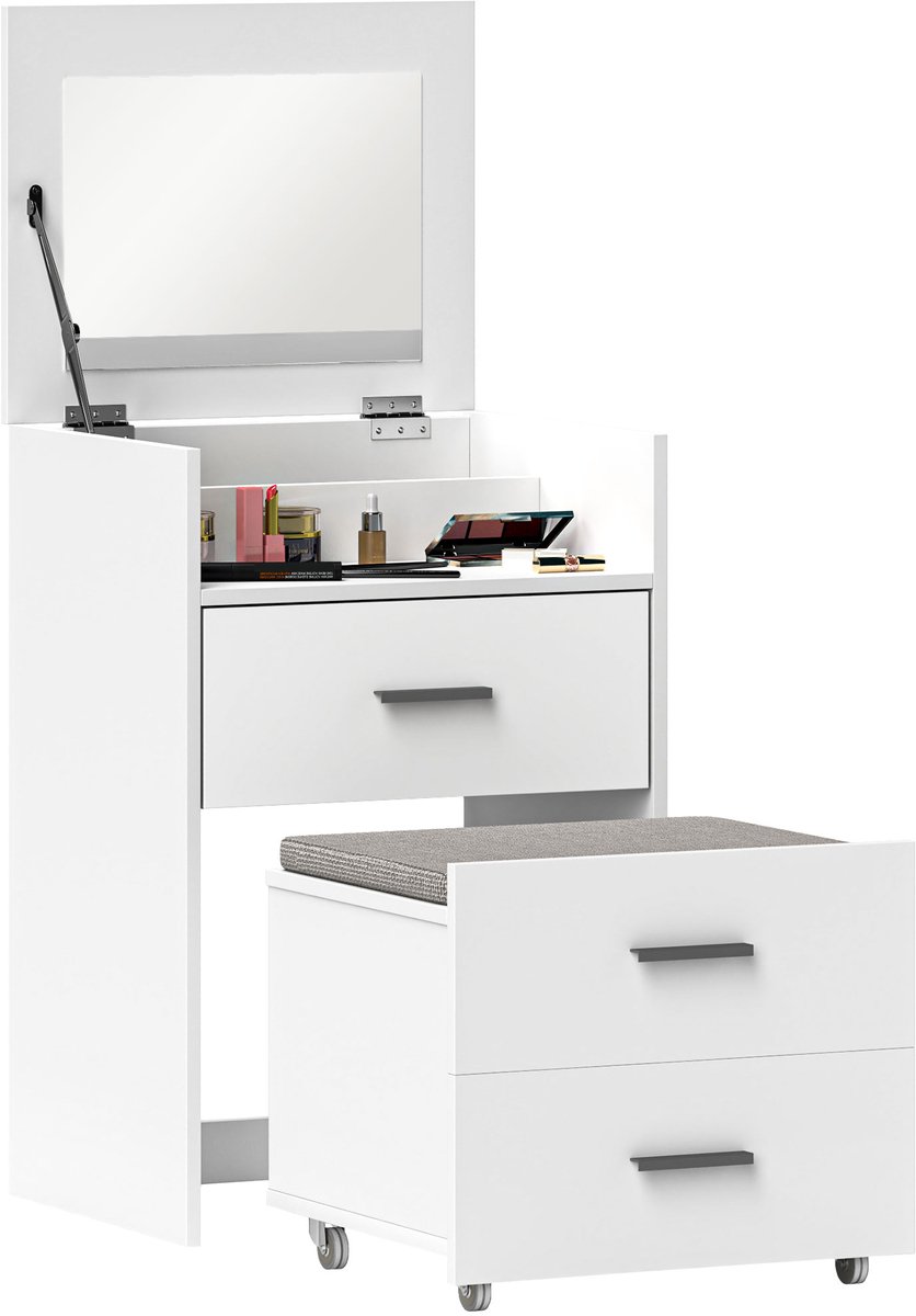 Homcom kaptafelset - MDF, glas - 50 x 40 x 113,5 cm - Wit