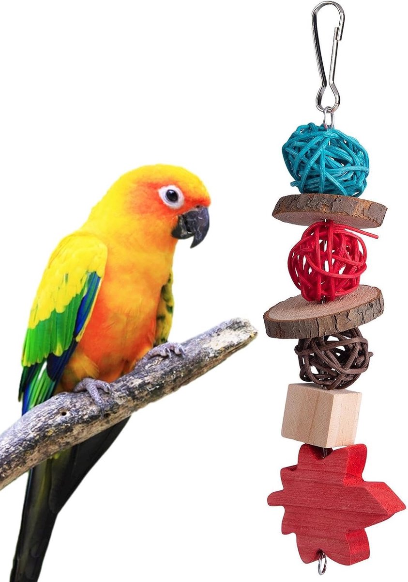 Vogel kauwspeelgoed - Papegaai speelgoed - Snavelgezondheid stimuleren - Natuurlijk hout materiaal - 21 cm lengte - Houtkleur