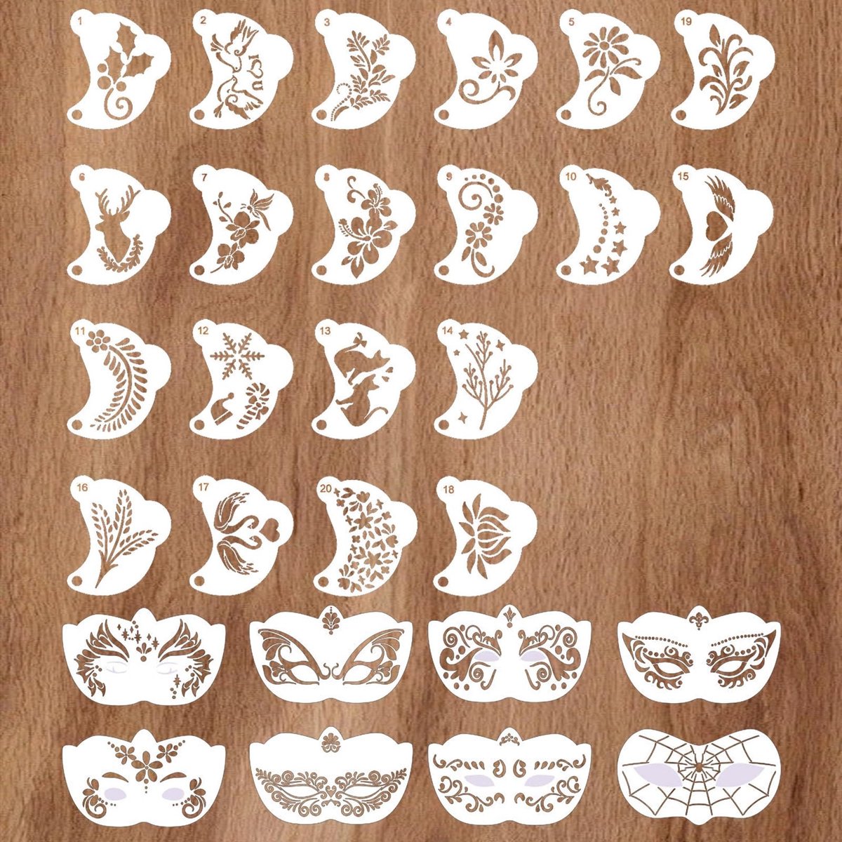 Dailygoods - 28 Stuks Herbruikbare Gezichtsverfsjablonen voor Kinderen en Volwassenen