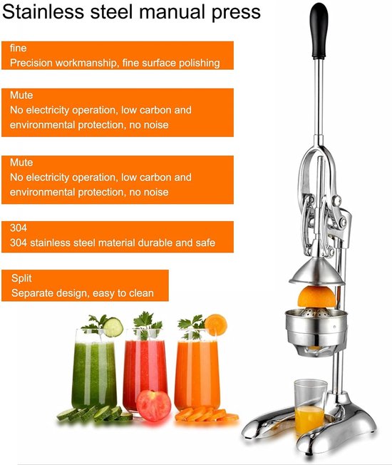 Dailygoods- Sapcentrifuge Handmatig - Professionele Citruspers - Roestvrij Staal - Duurzaam Gietijzer - 20% Meer Sap - 9,8 x 7,9 x 19,3 Inch - Juicer van Dailygoods — afbeelding 5
