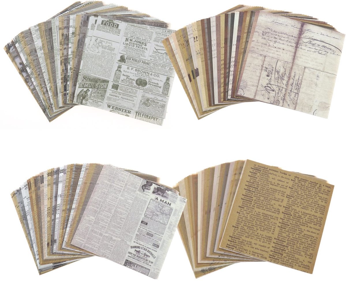 Dailygoods- Scrapbook Papier Vintage - 240 Vellen - Kraftpapier/Licht Papier - Decoratief Knutselmateriaal - 8x8 cm - Duurzaam en Zacht - Knutselpapier