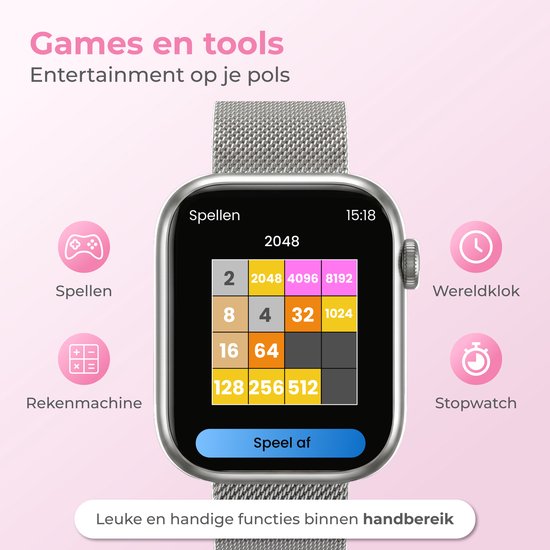 Nuvance Smartwatch Dames - Smartwatch Heren - Stappenteller Horloge Dames - Hartslagmeter - Sporthorloge - Geschikt voor iOS/Android - Incl. 5 Bandjes - Zilver
