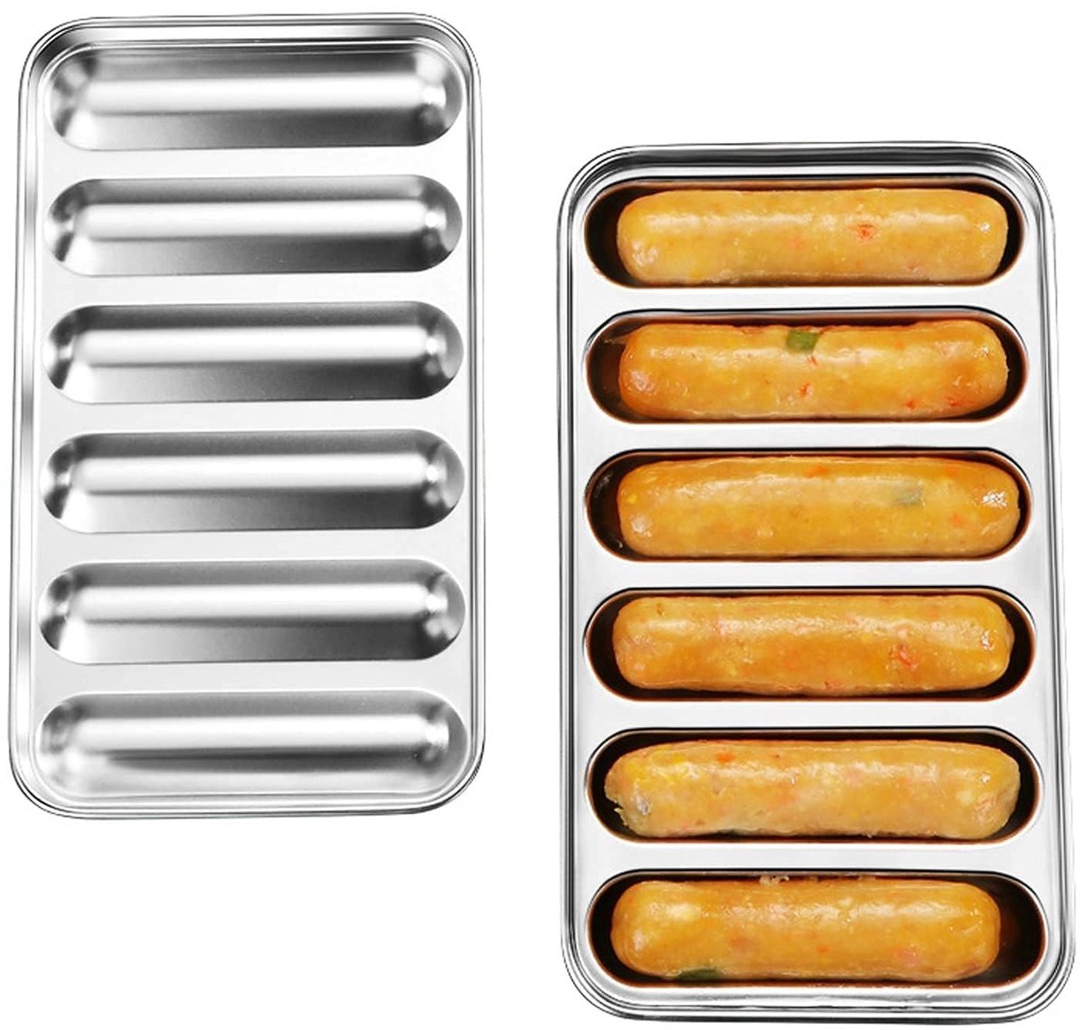 Dailygoods- Worstvorm 2-pack - Roestvrij staal - Hotdogvorm met 6 holtes - Vleesworstvorm voor ovenstomer - Vaatwasserbestendig - Koelkastgeschikt - Worstmal