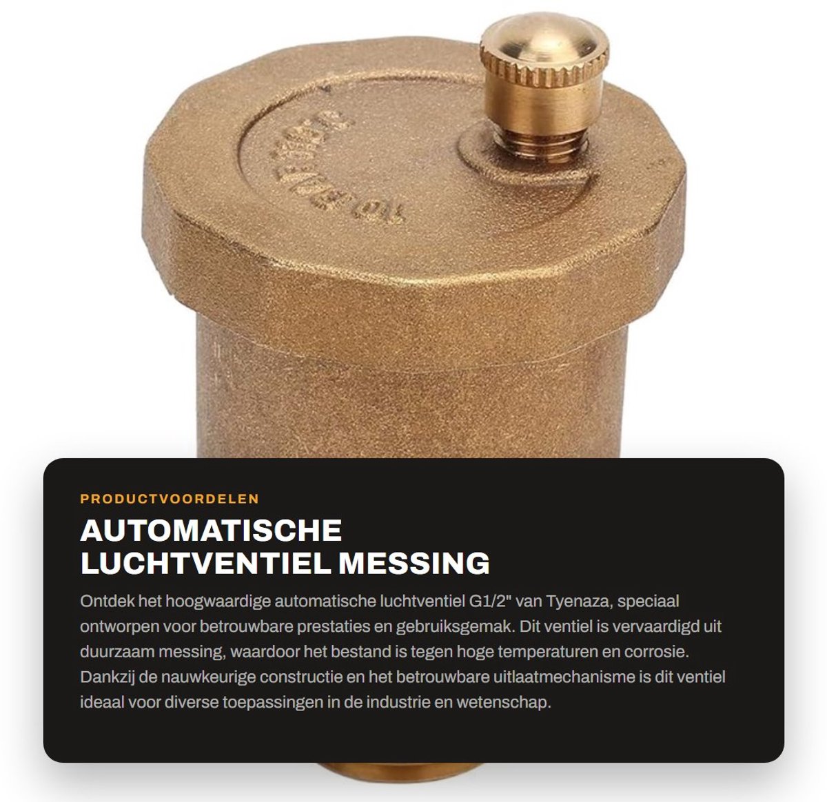 Dailygoods- Luchtventiel G1/2" - Messing Ventiel - Hoge Temperatuurweerstand - Betrouwbare Afdichting - Duurzaam Materiaal - Eenvoudige Installatie - Luchtklep