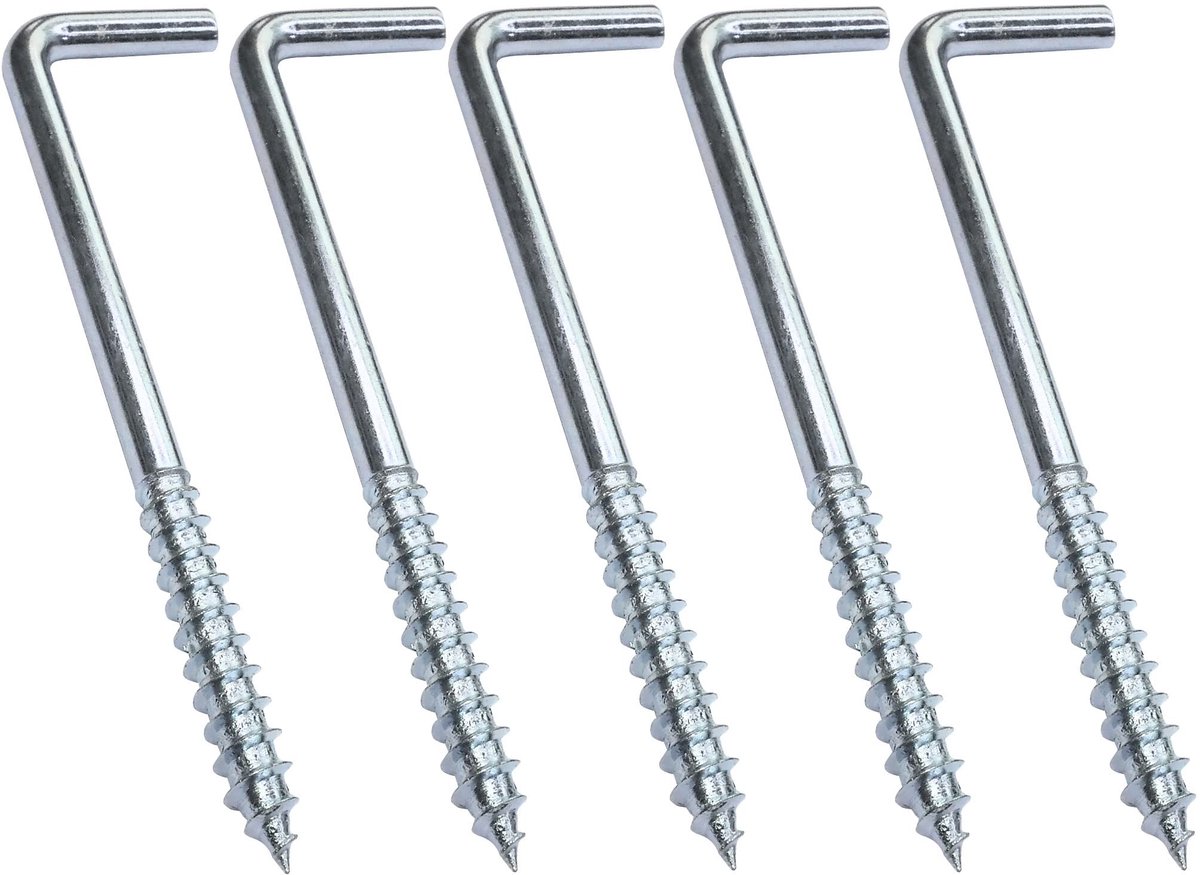 Dailygoods- Schroefhaken Set van 5 Stuks - Type L - Verzinkt Staal - Ø 4,2 x 80 mm - Bevestigingselement - Eenvoudig te Monteren - Haakjes
