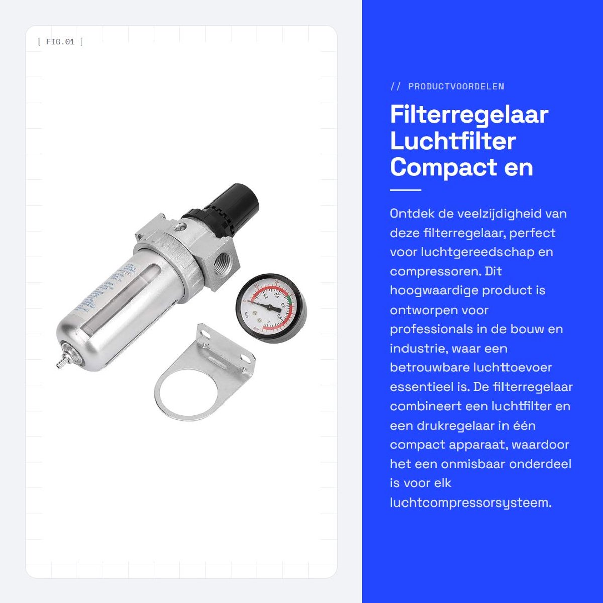 Dailygoods- Filterregelaar Compact - Luchtfilter/Regelaar - Vochtwatervanger - Pneumatische Luchtcompressor - Aluminium - Verstelbare Drukregelknop