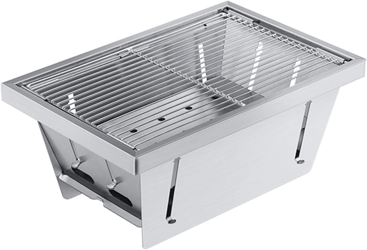 Draagbare BBQ Grill Mini Outdoor Grill Kamperen en Picknicken Opvouwbaar Roestvrij Staal 3-5 Personen Zilverkleurig