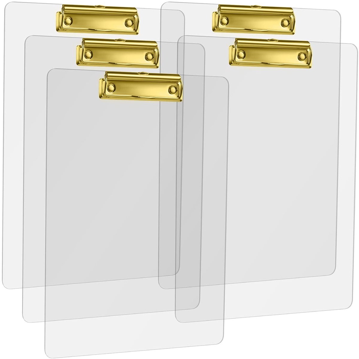 Dailygoods- Klembord A4 Hoog - Transparant Kunststof - Gouden Metalen Klem - Lichtgewicht - Set van 5 - Praktische Schrijfmap - Schrijfblok