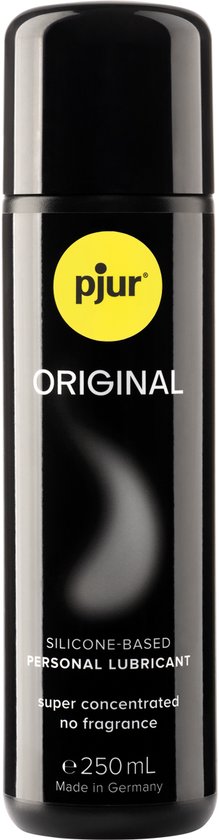 Zwarte fles pjur Original glijmiddel op siliconenbasis, 250 ml, super geconcentreerd, zonder geur.