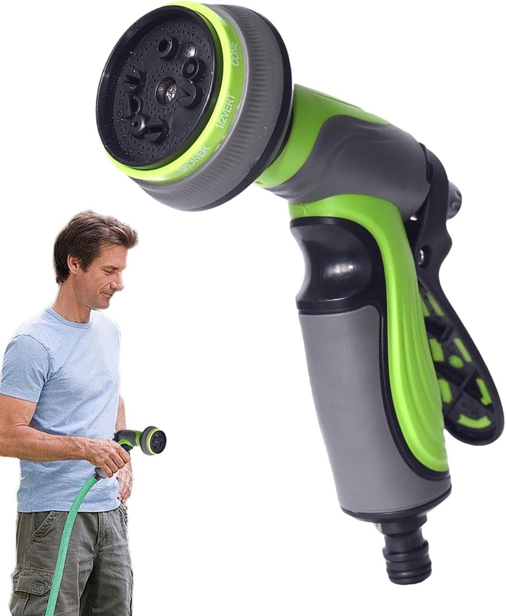 Tuinslang Mondstuk - Slang Sproeier - Planten Water Geven - 10 Irrigatie Patronen - 21.5 cm - Groen Geel