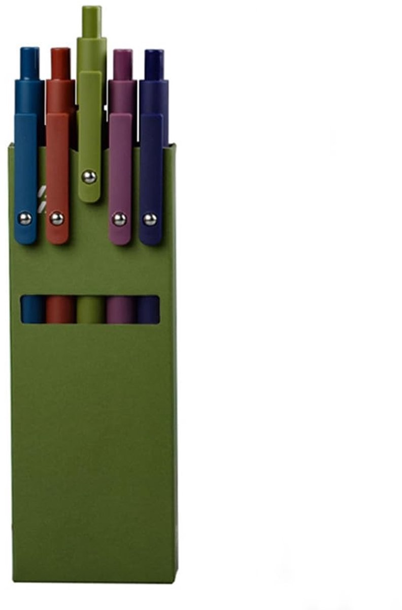 Dailygoods - 5 Stuks Intrekbare Gelpennen - Vintage Schrijfset met Fijne Punt