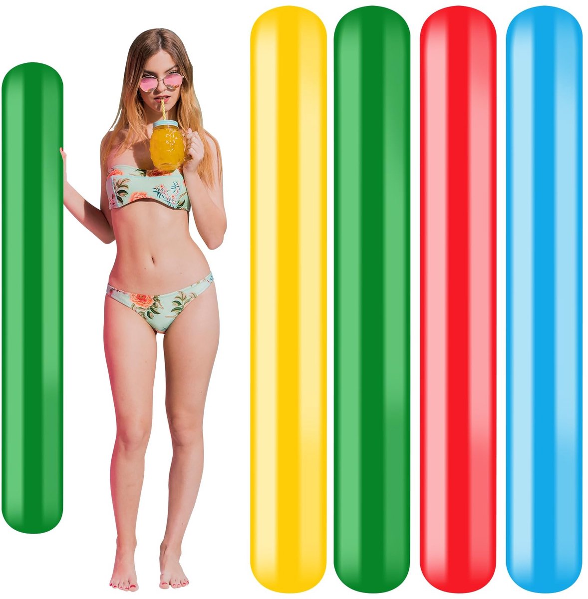 Dailygoods- Opblaasbare Zwemslangen 150 cm - Opblaasbare Noedels - Zwemhulpen - Waterparken - Scheurbestendig - Set van 4 Kleuren - Zwemnoedel