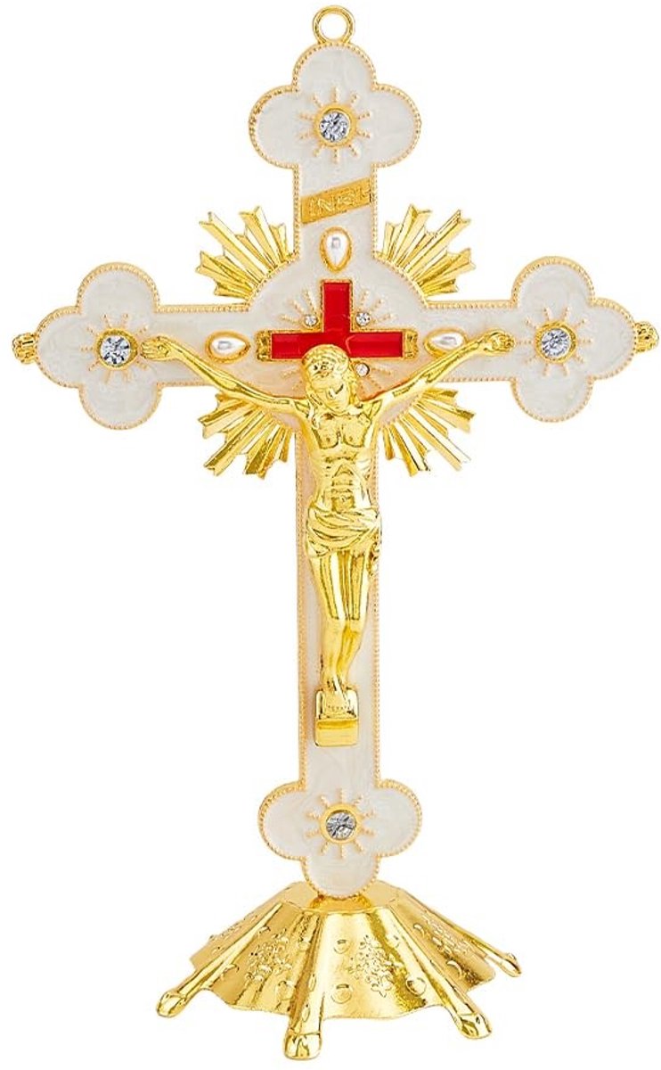 Dailygoods - Staand Metalen Jezus Kruisbeeld voor Tafeldecoratie
