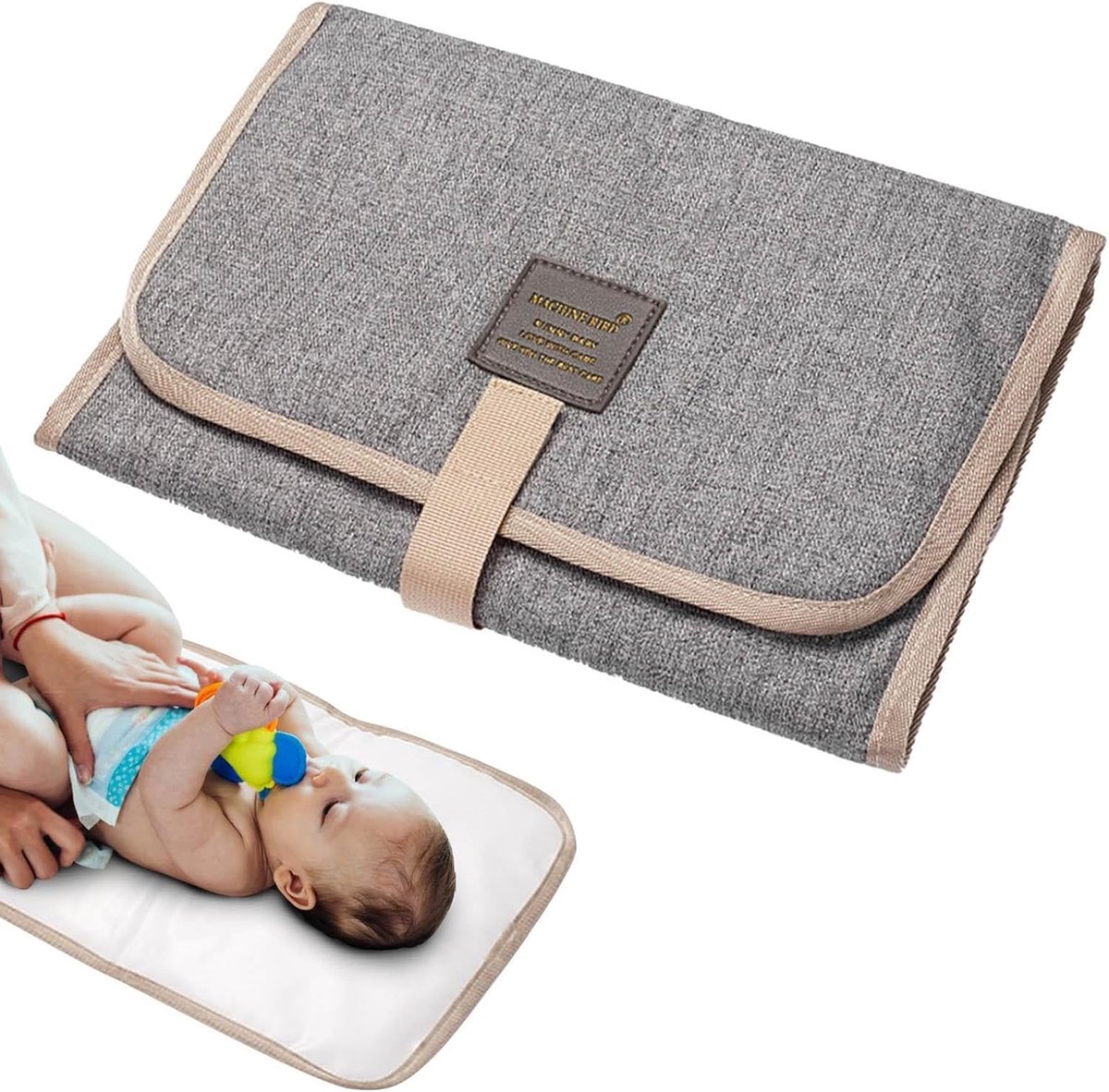Baby Verschoonmat - Draagbaar Opvouwbaar - Onderweg Luiers - Waterdicht Comfortabel - 31 x 21 cm - Grijs