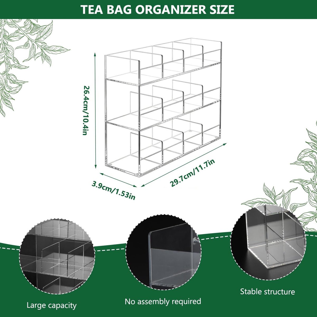 Dailygoods- Theezak-organizer 12 vaks - Acryl - Transparant - Ruimte voor 216 theezakjes - Stijlvolle thee-opslag - Duurzaam en robuust - Theedoos — cadeau in Wonen & Interieur - foto 2