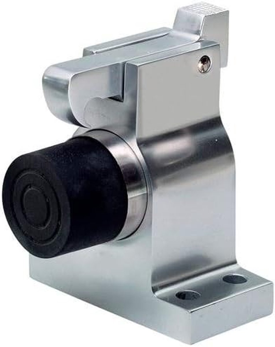 Deurstopper met vastzetter - Vloerstopper Deur - Deuren Vastzetten - Zwarte Rubberen Buffer - Tot 100 kg - Zilverkleurig