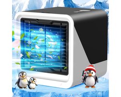 3stukDraagbare luchtkoeler–3-in-1 draagbare persoonlijke airconditioner – Watertank van 500 ml – 3 ventilatorsnelheden & ledverlichting in 7 kleuren – Ventilator met verdampingskoeling (USB-voeding) – Geschikt voor kamers, bureaus en kantoren – Zwart