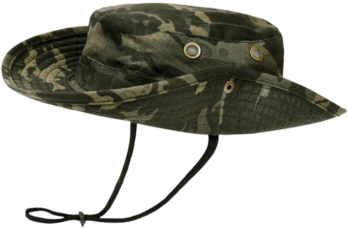 Dailygoods- Vissershoed Camouflage - Zonwering - Outdoor Hoed - Ademend - Lichtgewicht - Hoedomtrek 55-60cm - Outdoorhoed