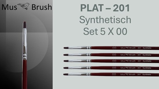 MusBrush Serie 201 Detail Penselen - Maat 00 - Plat - 5 Stuks Voordeelverpakking - Voor Alle Verfsoorten - Olieverf, Acryl & Modelbouw