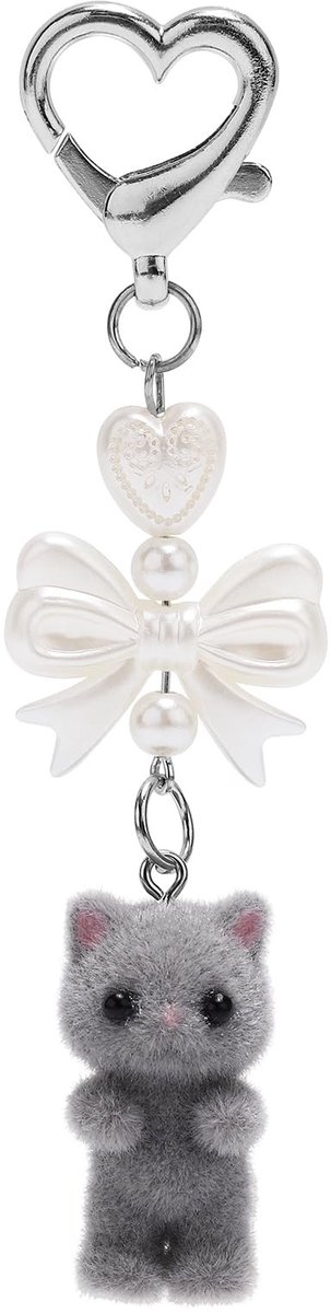 Dailygoods- Sleutelhanger Schattige Fuzzy Kat - Sleutelhanger met Hartdecoratie - Sleutelhanger voor Vrouwen - Rugzak/Tas Ornament - 10,5 cm Lang - Duurzaam Materiaal - Sleutelring