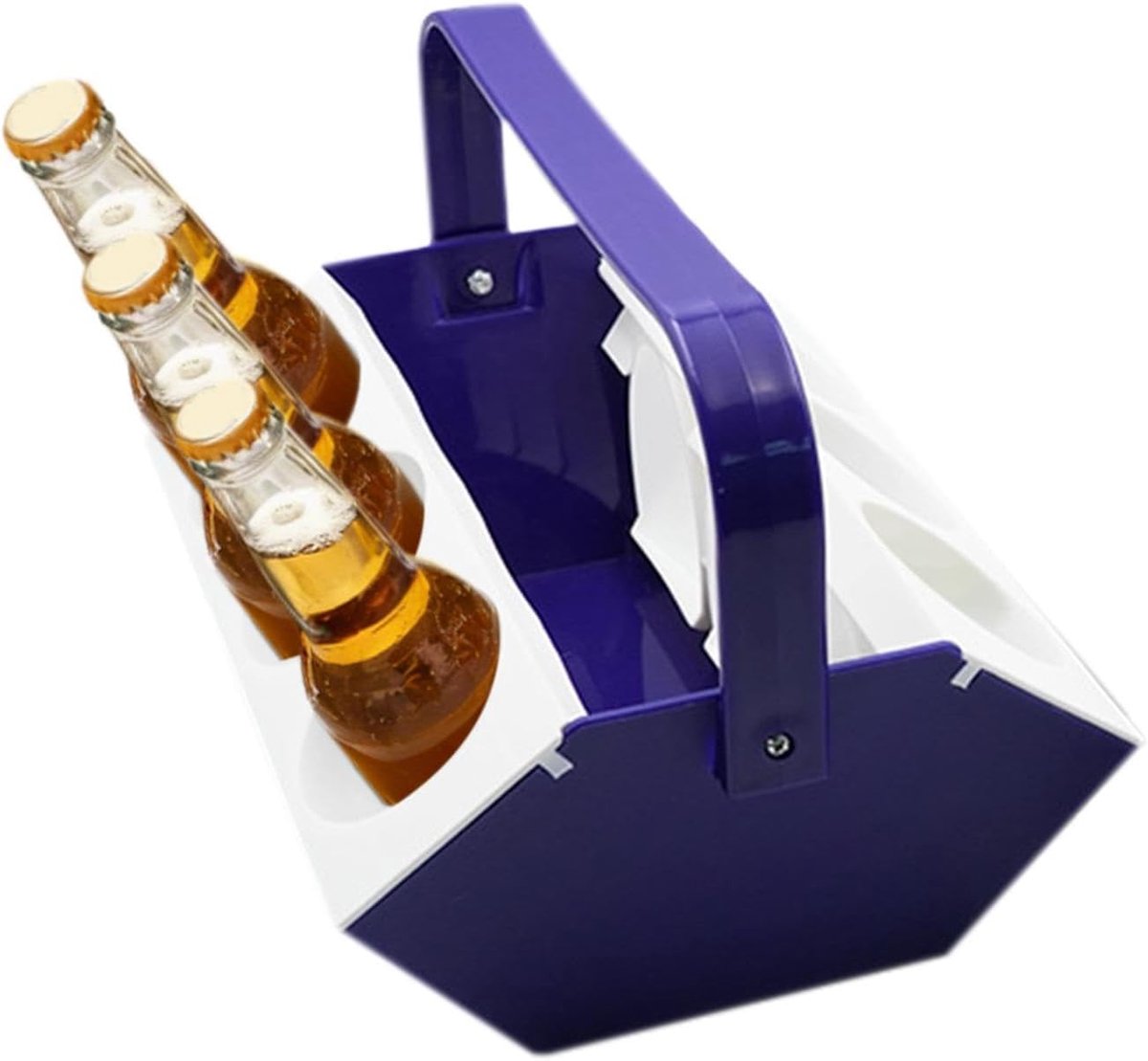 Drankhouder met handvat - Bierdrager koelbak - Dranken koel houden - Geïntegreerd ijscompartiment - 6 sleuven - Blauw