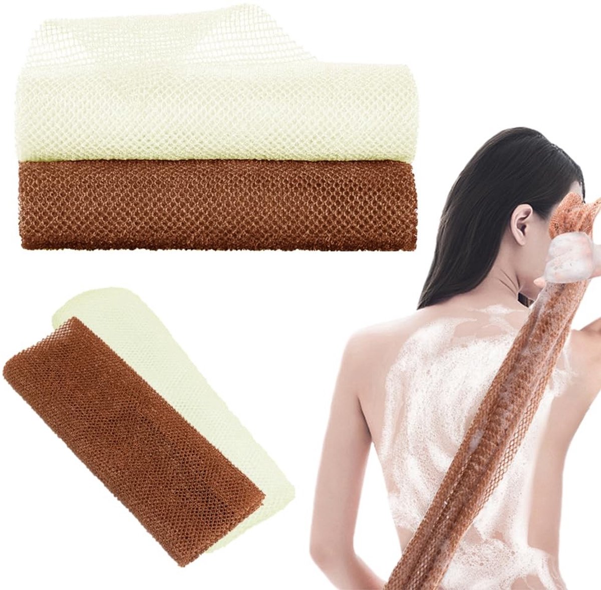 Dailygoods- Exfoliërend Net 2 Stuks - Afrikaans Lichaam Scrub - Douchenet 80x30cm - Nylon Mesh Rugscrubber - Dode Huid Verwijderen - Diepe Reiniging - Scrubhandschoen