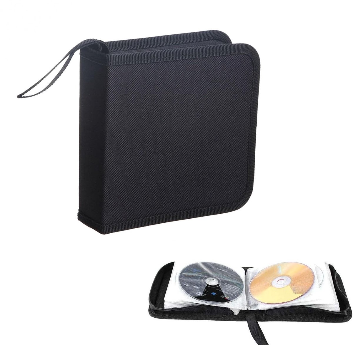 Dailygoods- CD Opbergzak 40 Disc - Dubbel-laags - Zwart - Oxford Stof - Transparante Compartment - Met Rits - Cd Tas