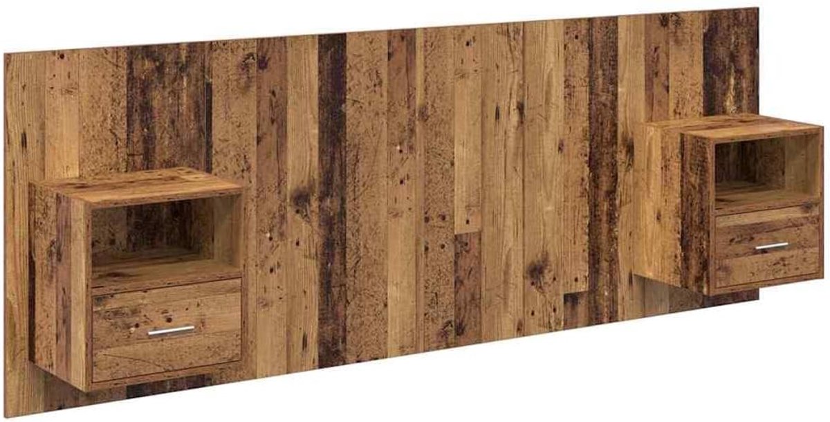Hoofdeinde met kast - Bedhek met opbergruimte - Slaapkamer organiseren - Zwevend wandmontage ontwerp - 217 cm lengte - Oud hout